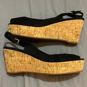 Tory Burch sling back open toe wedges size 10